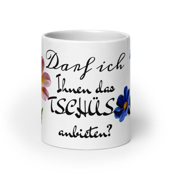 TSCHÜSS / Weiße, glänzende Tasse