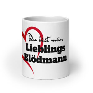 Blödmann / Weiße, glänzende Tasse